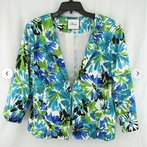 Chaus Blue Green White Floral Jacket